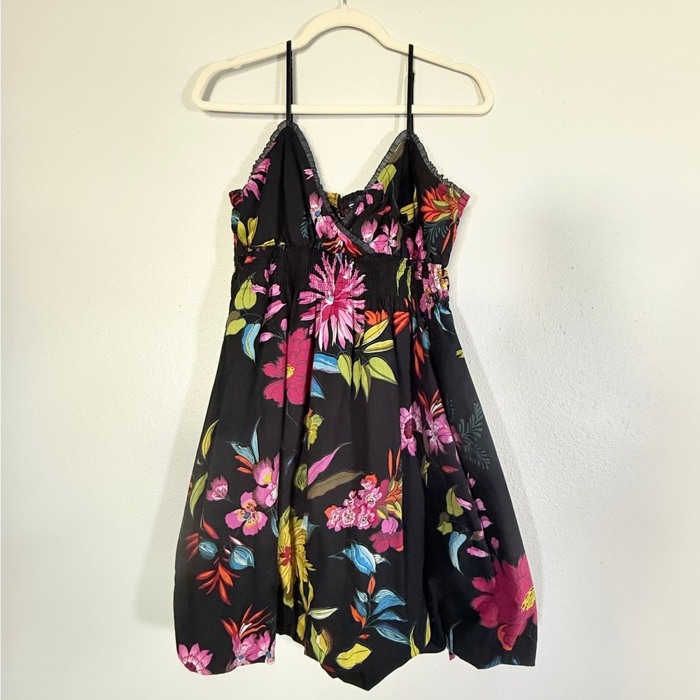 Speed Control New York Womens Floral Cotton Smocked Bubble Hem Sun Dress Large